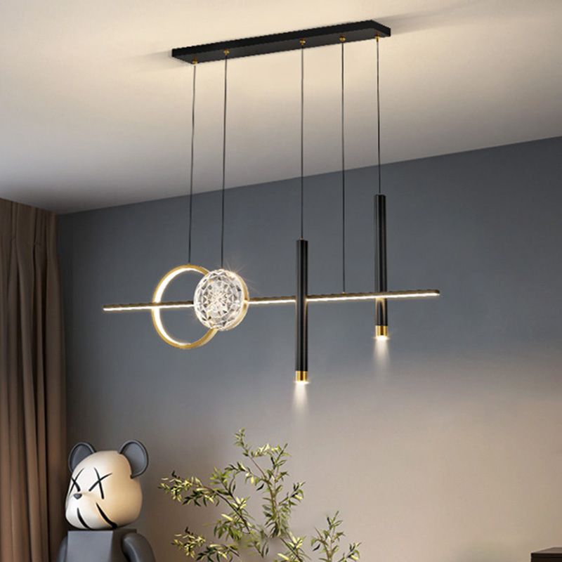 Nordic Linear Island Chandelier Light Metal Dinning Room LED Island Lightture en or-noir