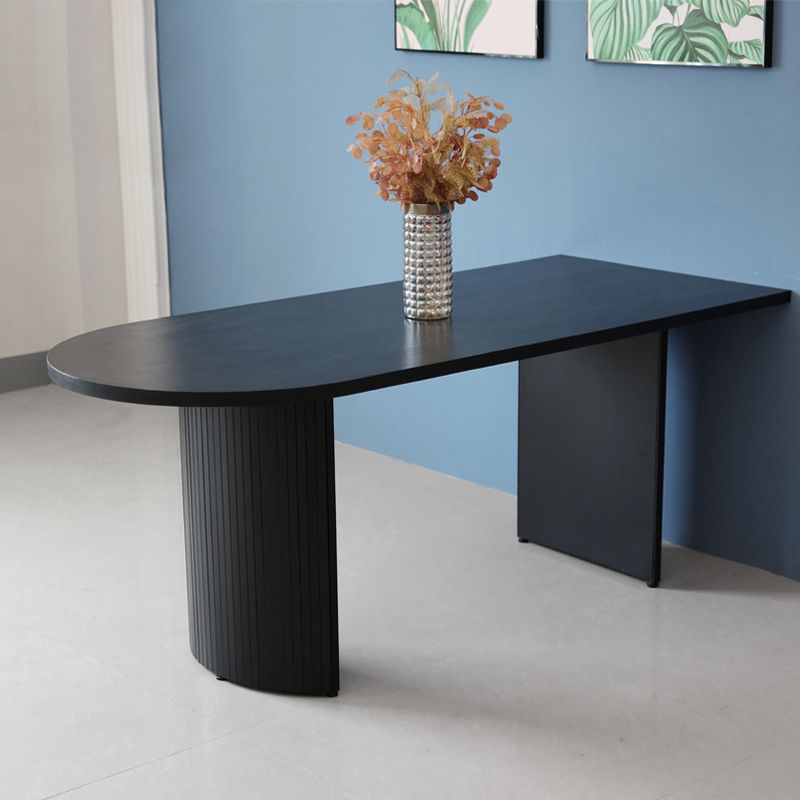 Free Form Double Pedestal Modern Dining Table Black Fixed Table of Wood