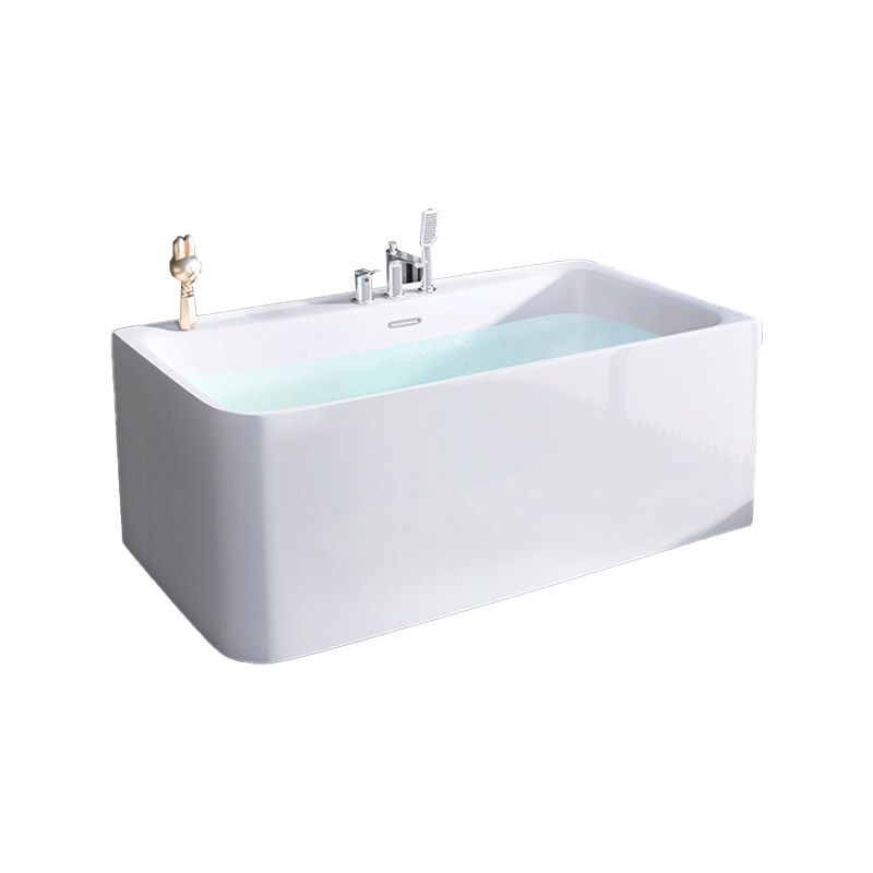 Modern Acrylic Rectangle Bathtub Soaking Back to Wall Bathtub with Drain and Overflow Trim