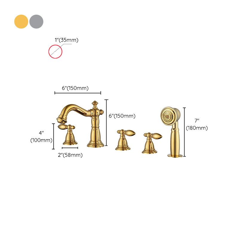 Gold and Chrome Roman Tub Filler Two Handle Deck-Mount Tub Faucet with Handshower