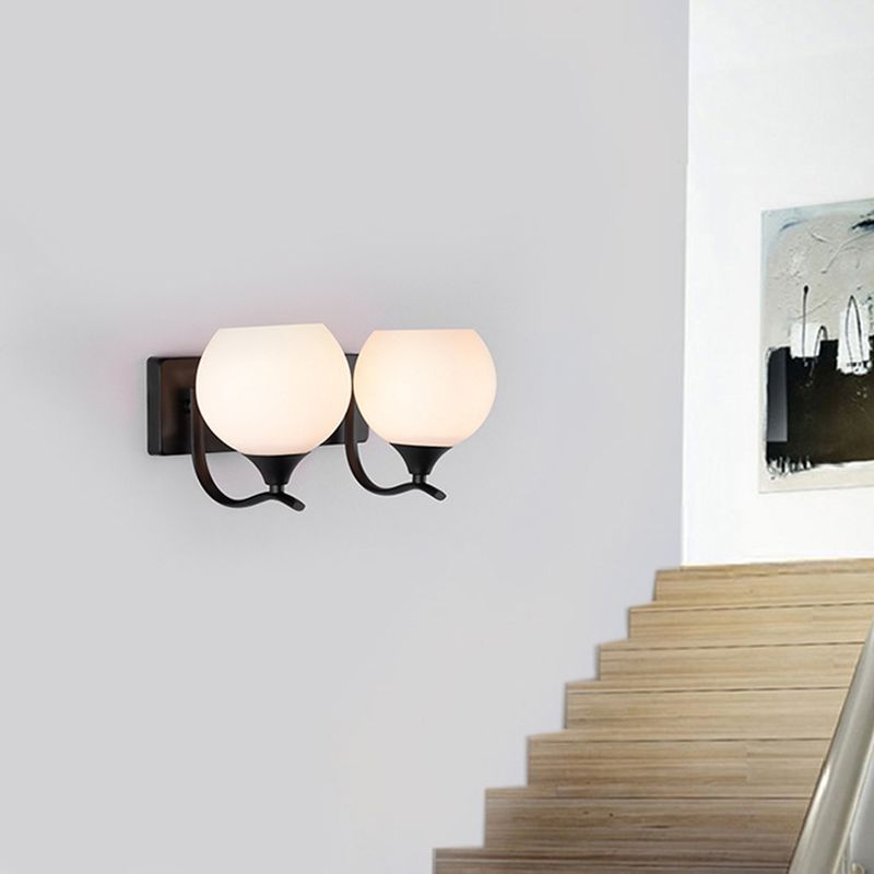 Modern Style Ball Shape Wall Light Glass Sconces in Black for Bedroom