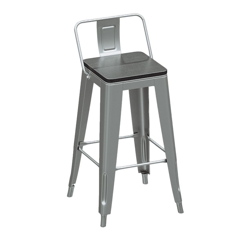 Industriële zilveren aanrechtkrukken Iron houten bar bristol krukken met lage rug