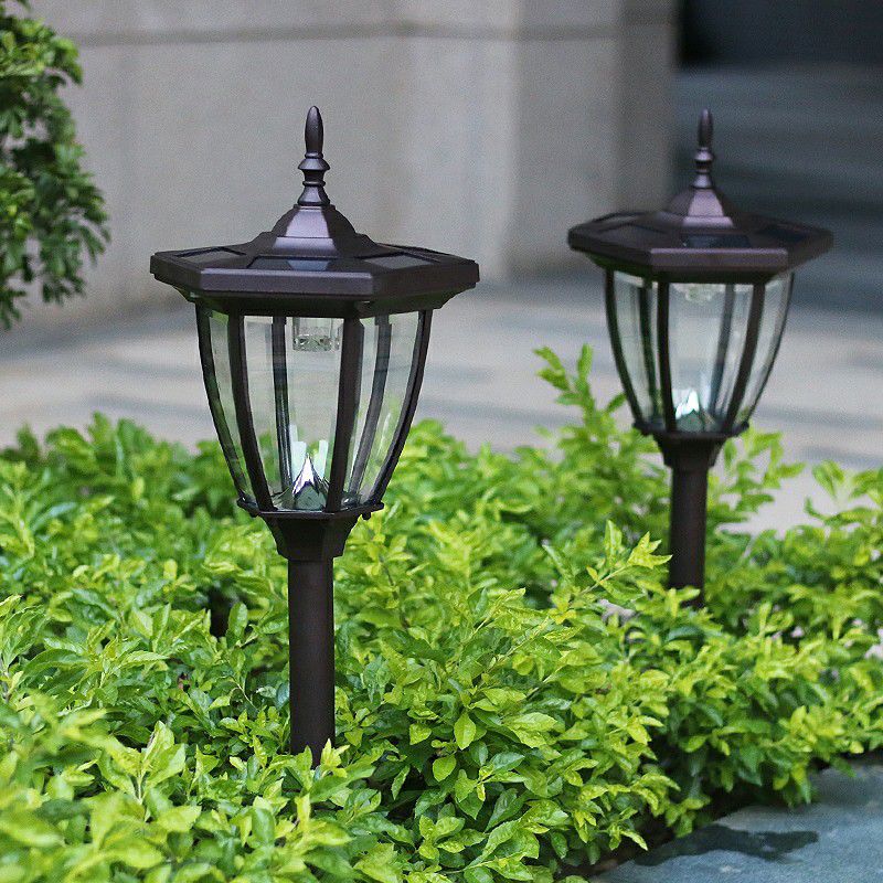 Clear Glass Bell Lawn Lamp Vintage Black Solar Powered LED Stake Light for Garden