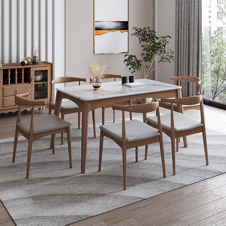 Rectangle 4 Legs Table Mid-Century Modern White Top Fixed Table
