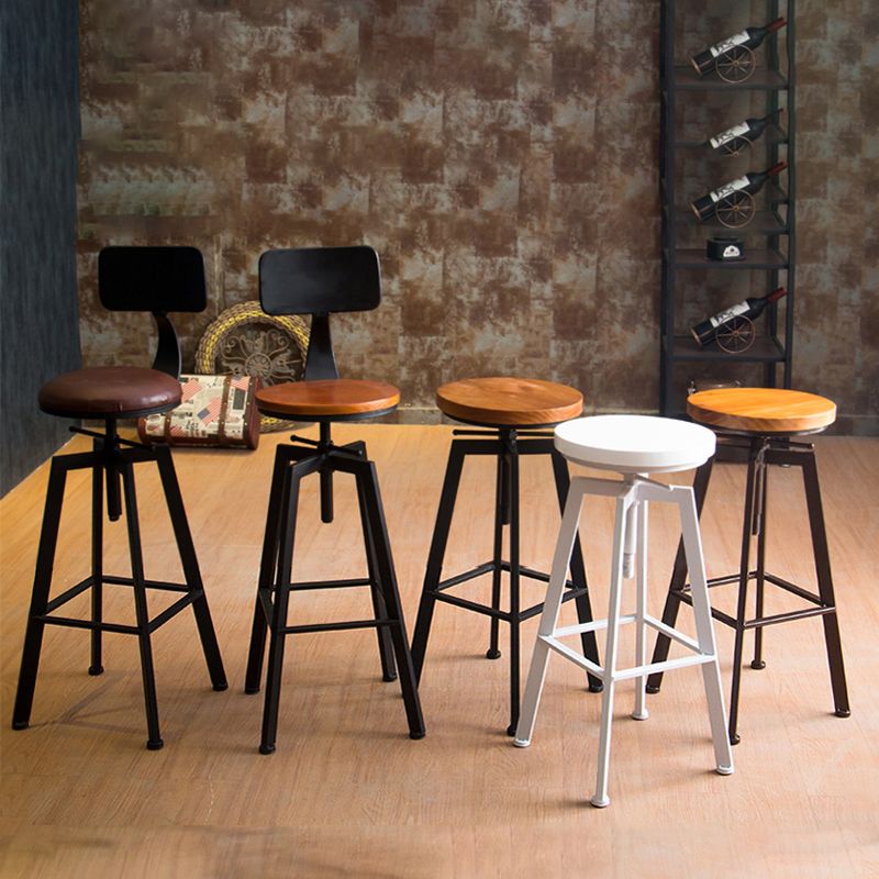 Industrial Leather Wood Counter Bar Stool Armless Adjustable Height Stool