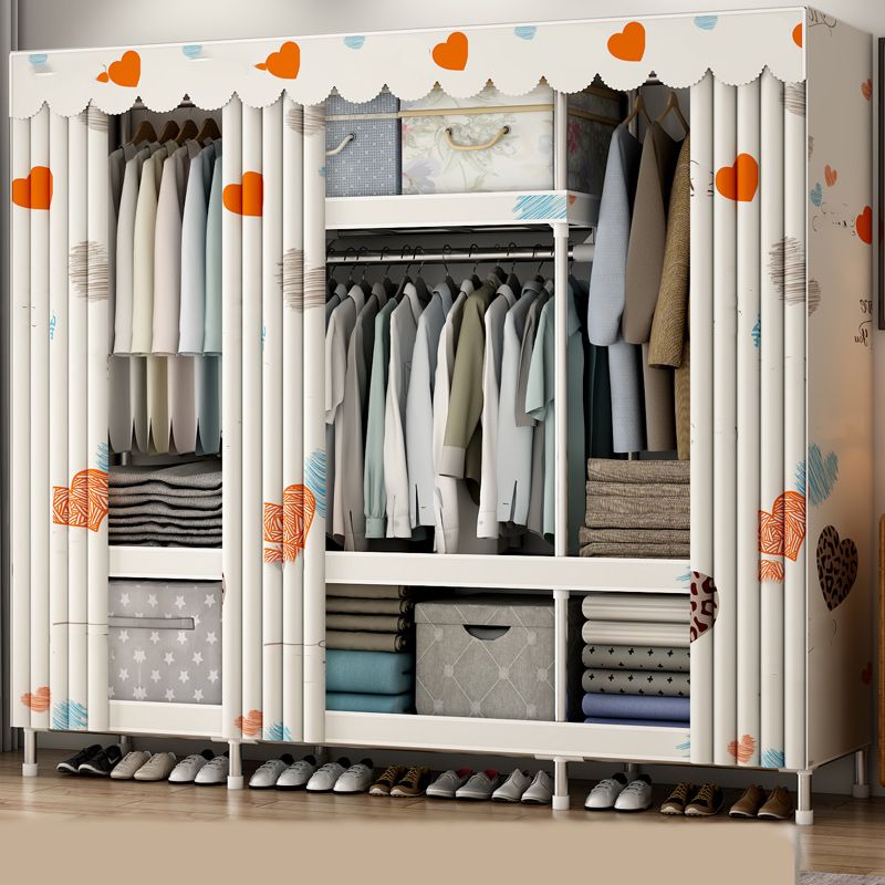 Modern Style Armoire Metal Cloth Rod Included Wardrobe Closet for Bedroom