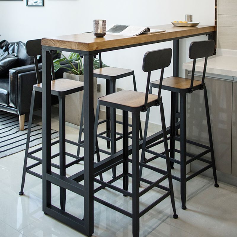 1/5 Pieces Industrial Rectangular Pub Table Set Wooden Counter Table with High Stools