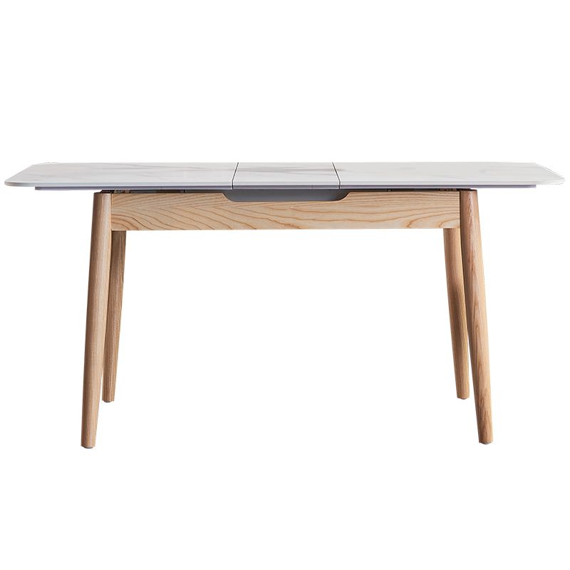 Mid-Century Rectangle White Table Sintered Stone Extendable Dining Table for Kitchen