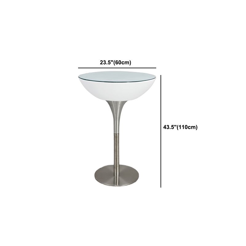 Modern White Plastic Counter Table with Round Table Top Silver Pedestal Table