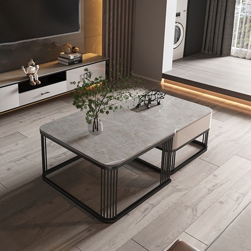 Square Nesting Coffee Table Set Slate Frame Coffee Cocktail Table with Drawer