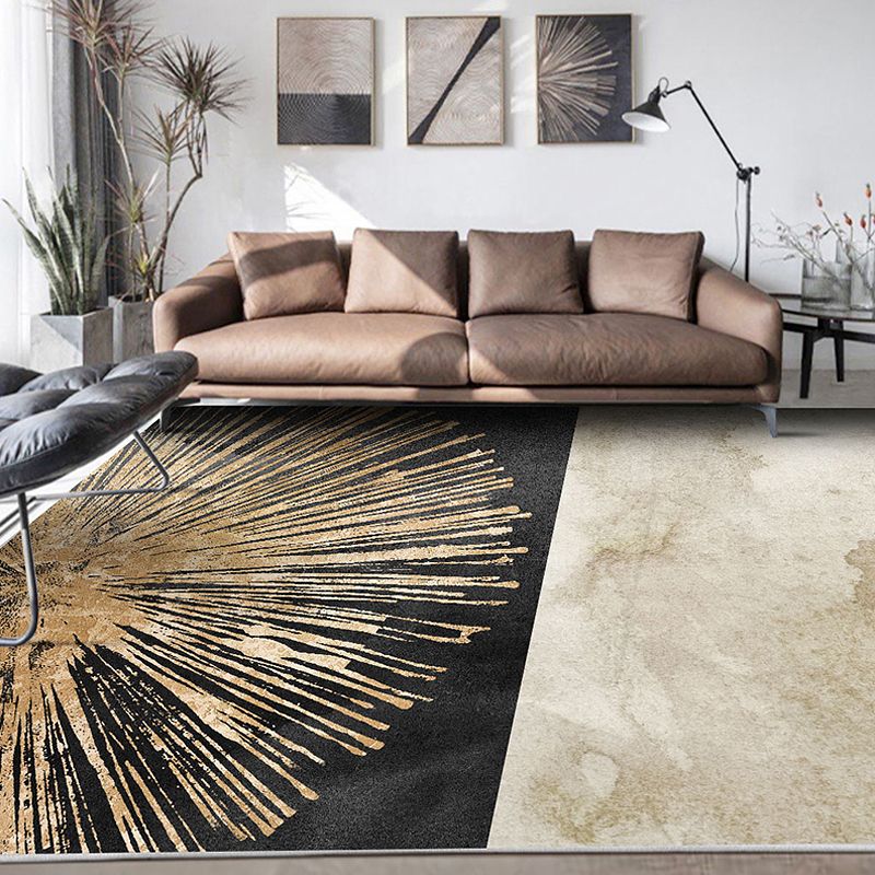 Grey Radial Pattern Rug Polyester Contemporary Rug Washable Anti-Slip Backing Carpet for Child's Room