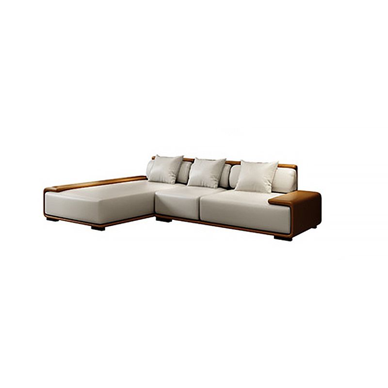 Assembled Genuine Leather Living Room Recessed Arm Modular Sofa & Chaise