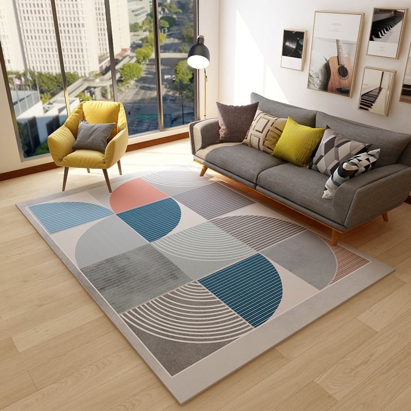 Casual Bedroom Rug Multi Color Geometric Print Rug Polyster Non-Slip Backing Stain-Resistant Carpet