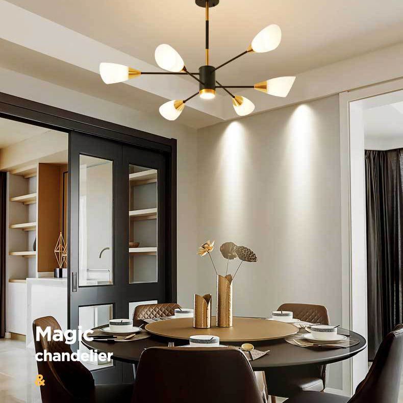 Modern Simplicity Spoke-Like Pendant Chandelier White Glass Hanging Light Fixture for Restaurant