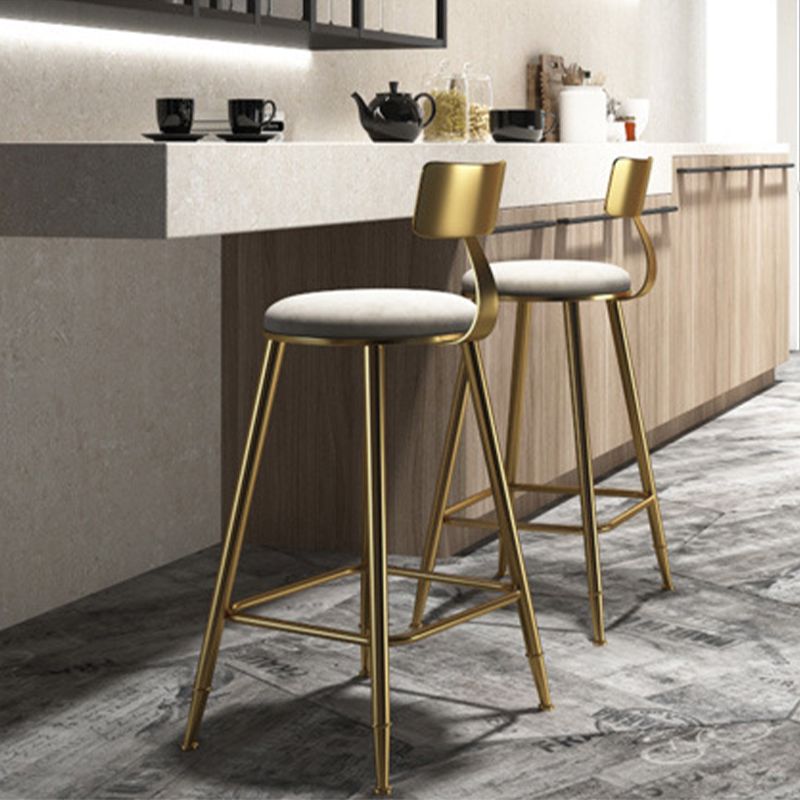 Glam Armless Backrest Counter Stool Iron Bar Stool with Cushion for Milk Tea Shop