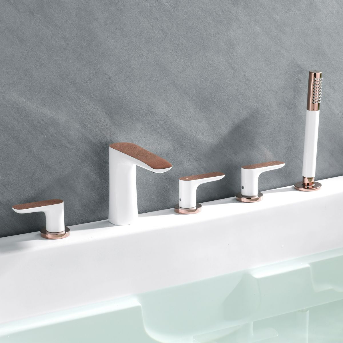 Modern Bathroom Faucet Black and White Copper Deck Mounted Tub Faucet