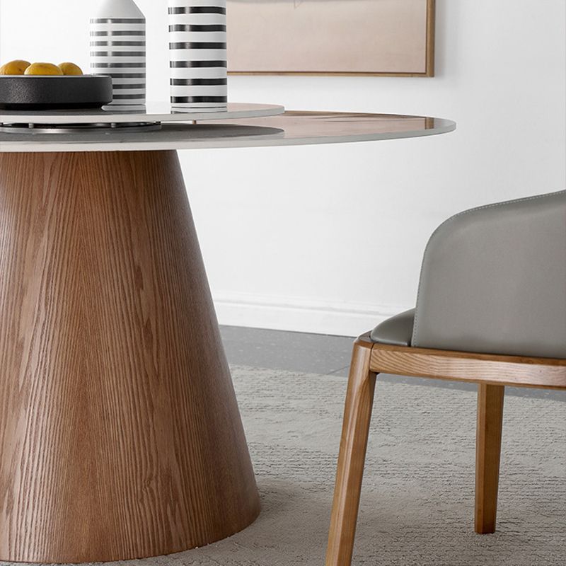 Round Sintered Stone Dining Table Stone Table in White with Pedestal