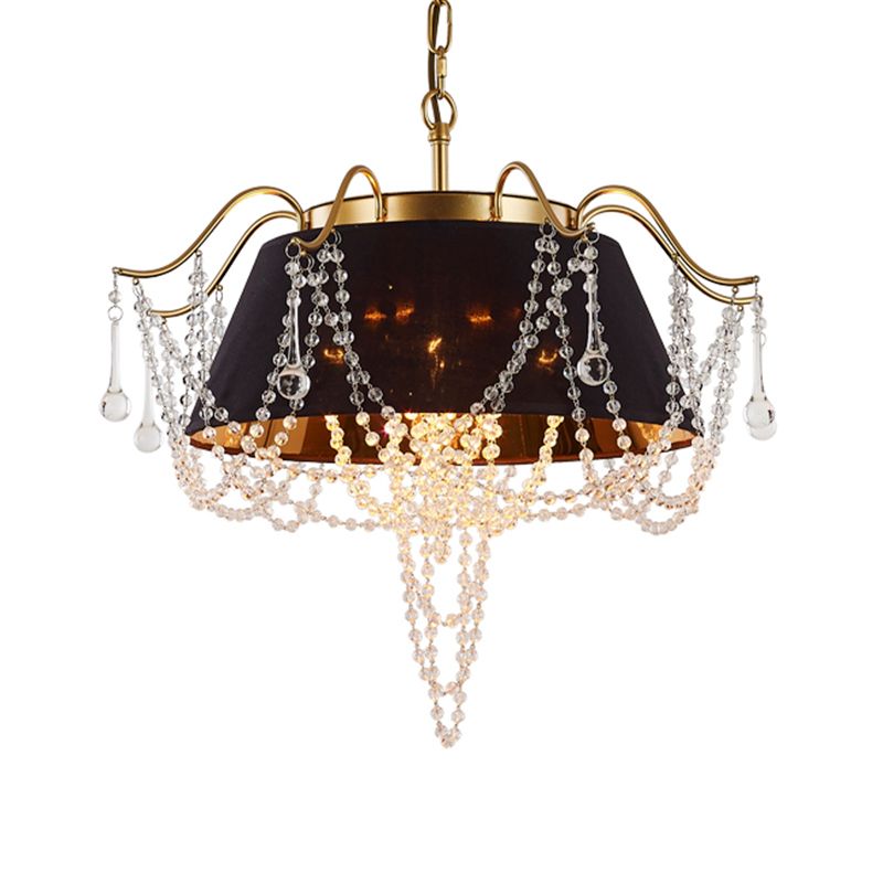Black Cone Pendant Ceiling Light Contemporary 4 Lights Metal Chandelier Lamp with Clear Crystal Bead Accent