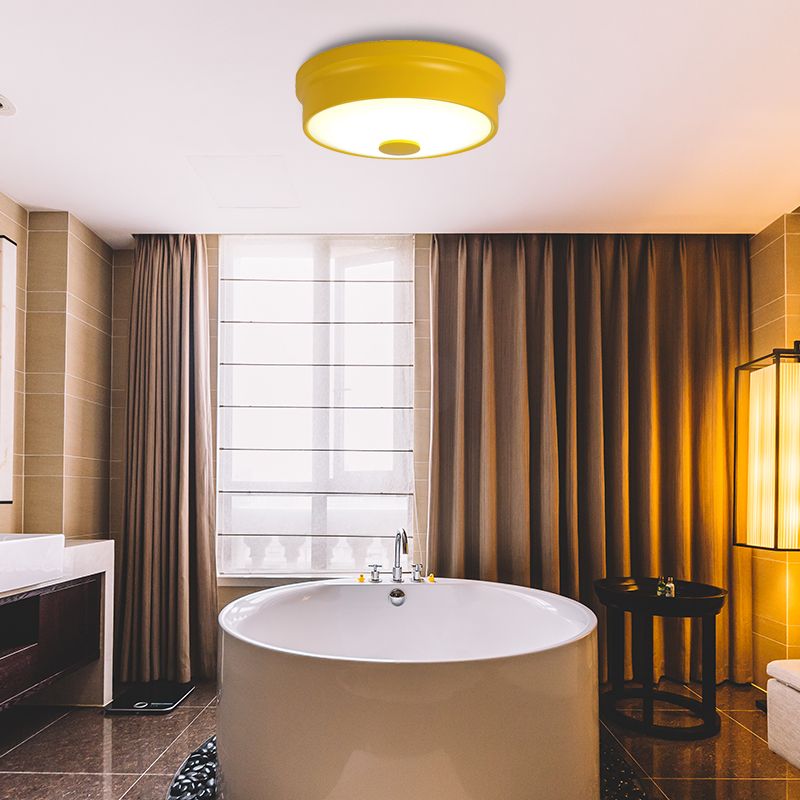 Macaron Drum Lampada da incasso a soffitto in metallo a LED per cameretta dei bambini Illuminazione da incasso in nero/verde/rosa/giallo con diffusore in vetro smerigliato