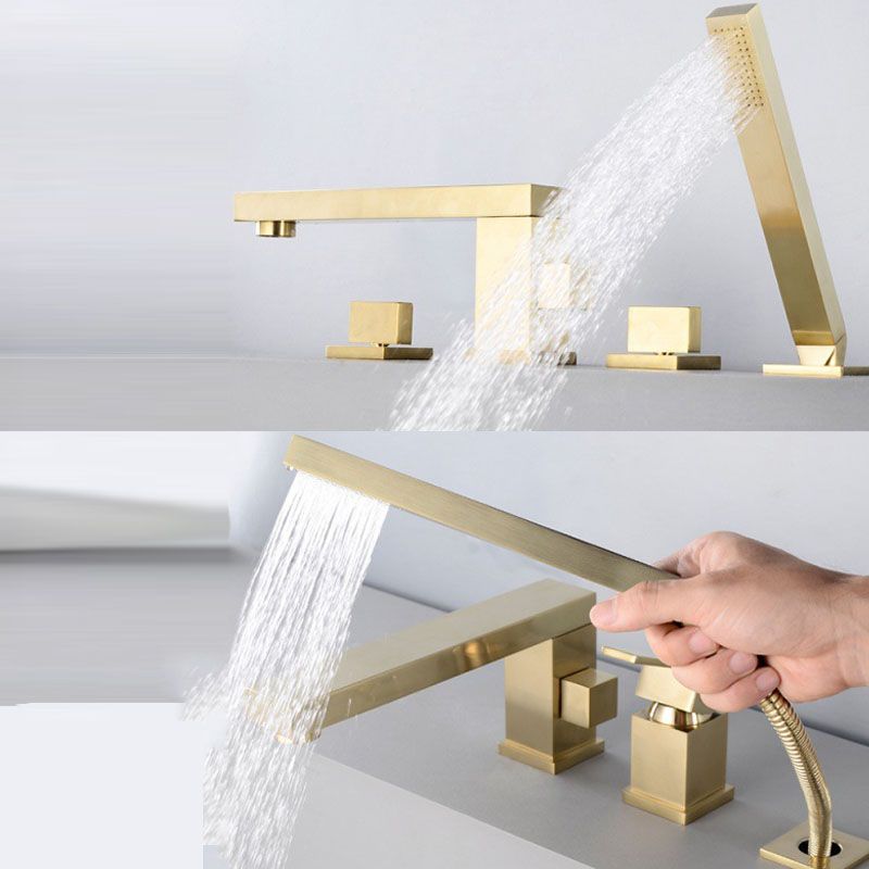 Modern Swivel Roman Tub Faucet Set Deck Mounted with Handheld Shower