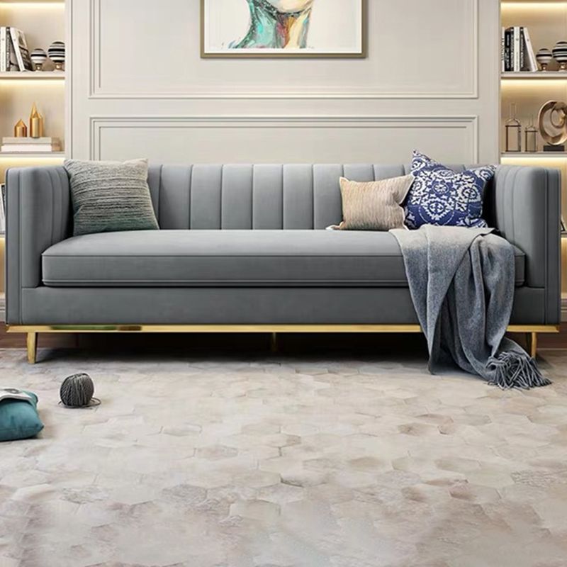Modern 29.5" H Velvet Tuxedo Arm Sewn Pillow Back Sofa For Living Room