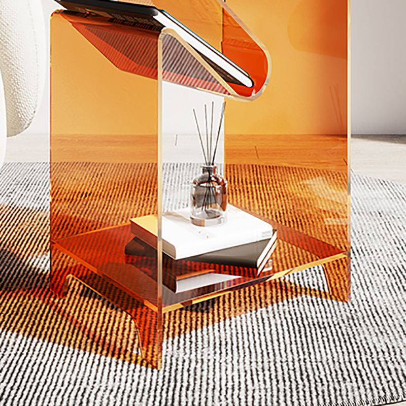 Plastic Double Tier End Table Rectangular Corner Table with Storage