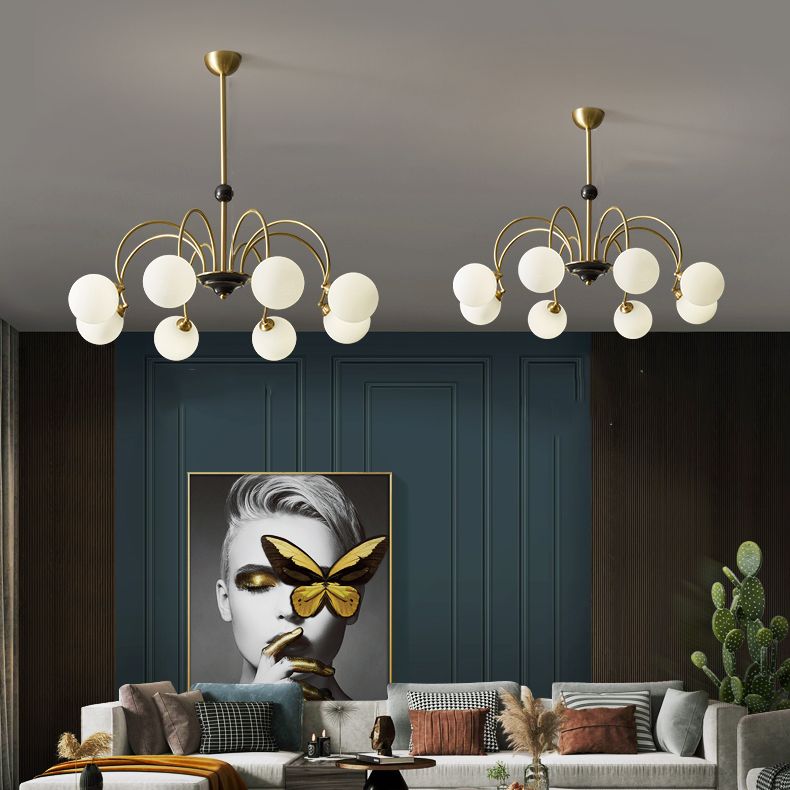 Gold Chandelier Light Fixtures Modern Multi-Head Hanging Pendant Lamps with Glass Shade