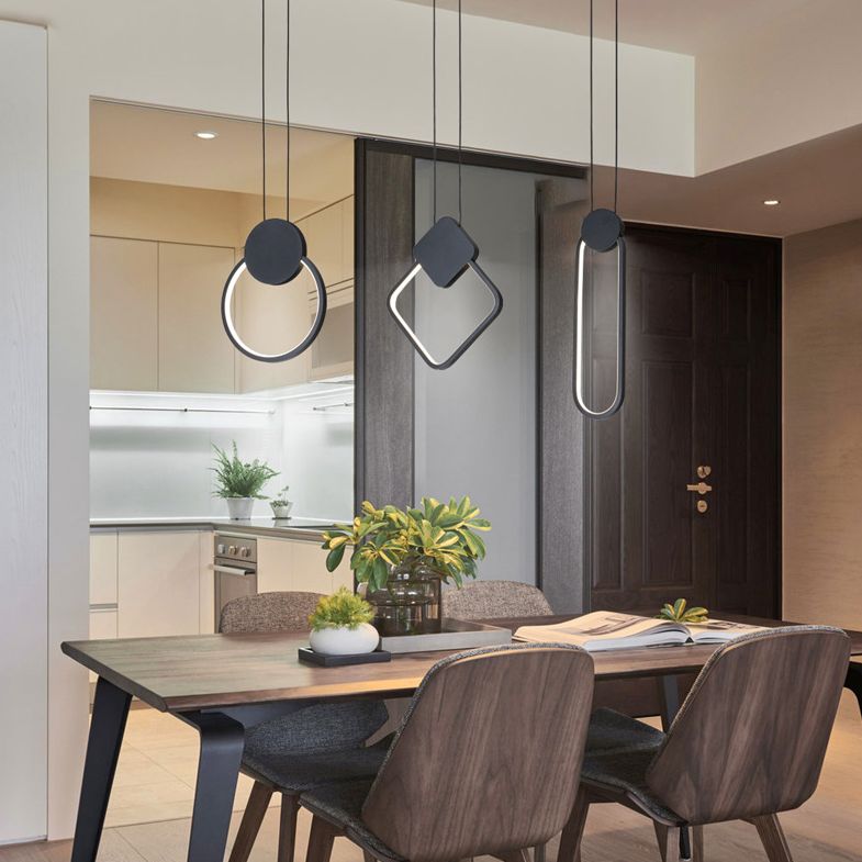 Minimalismus -LED -Pendellichtkit Black Geometrisches hängendes Lichtkit mit Metallschatten