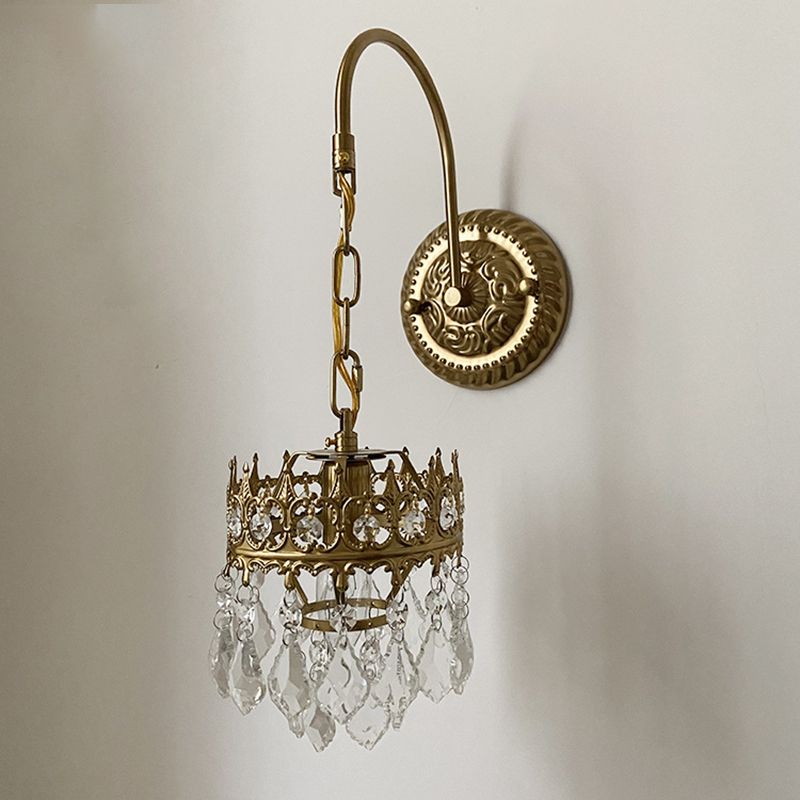 Iluminación montada en la pared de 1 luces de estilo moderno de brazo curvo de cristal lámpara de luz en latón