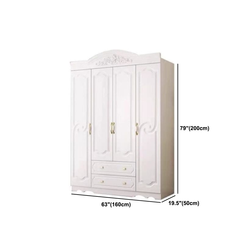 White Colour Wooden Wardrobe 2-Drawer Soft Close Door Wardrobe Closet