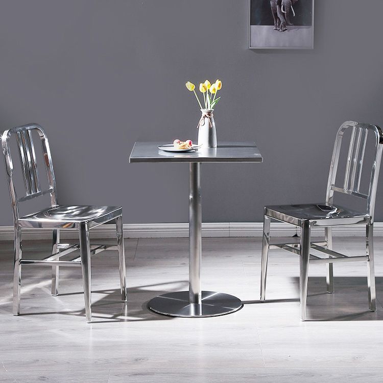 Industrial Square Dining Table Stainless Steel Table with Pedestal Base