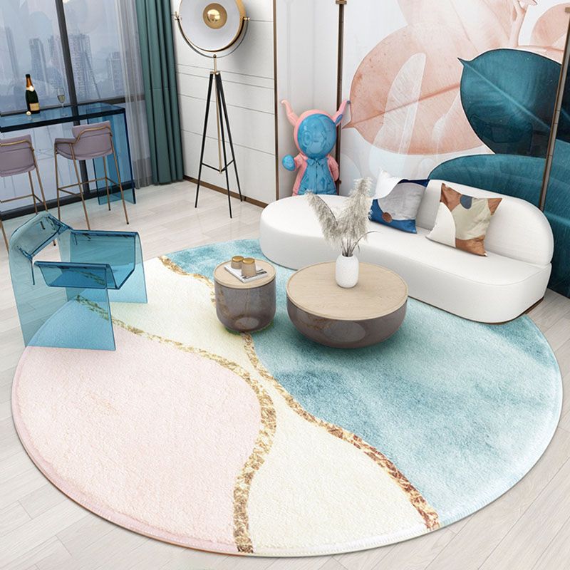 Stylish Modern Area Carpet Color-Blocked Polyester Area Rug Anti-Slip Washable Rug for Living Room
