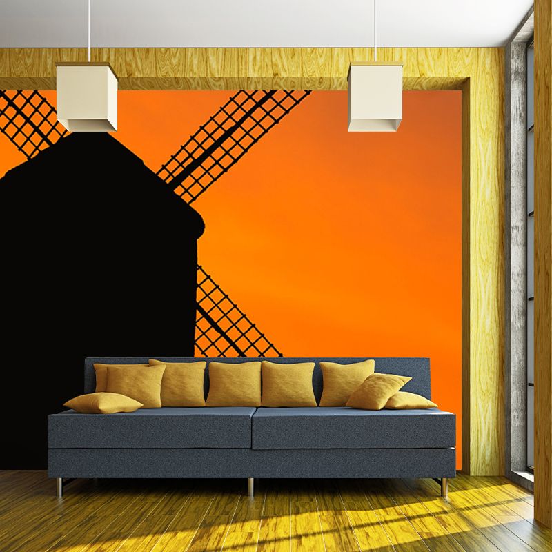 Heldere kleur muurschildering behang kleine stad windmolen schimmelbestendig muur decor