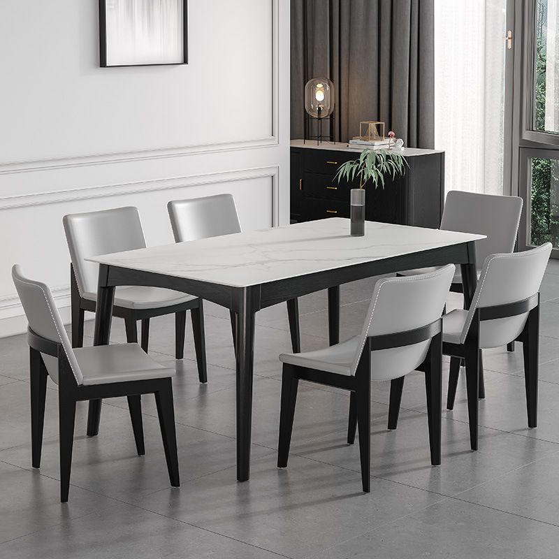 Table de salle à manger blanche moderne avec 4 pieds Table de salle à manger rectangulaire en ardoise