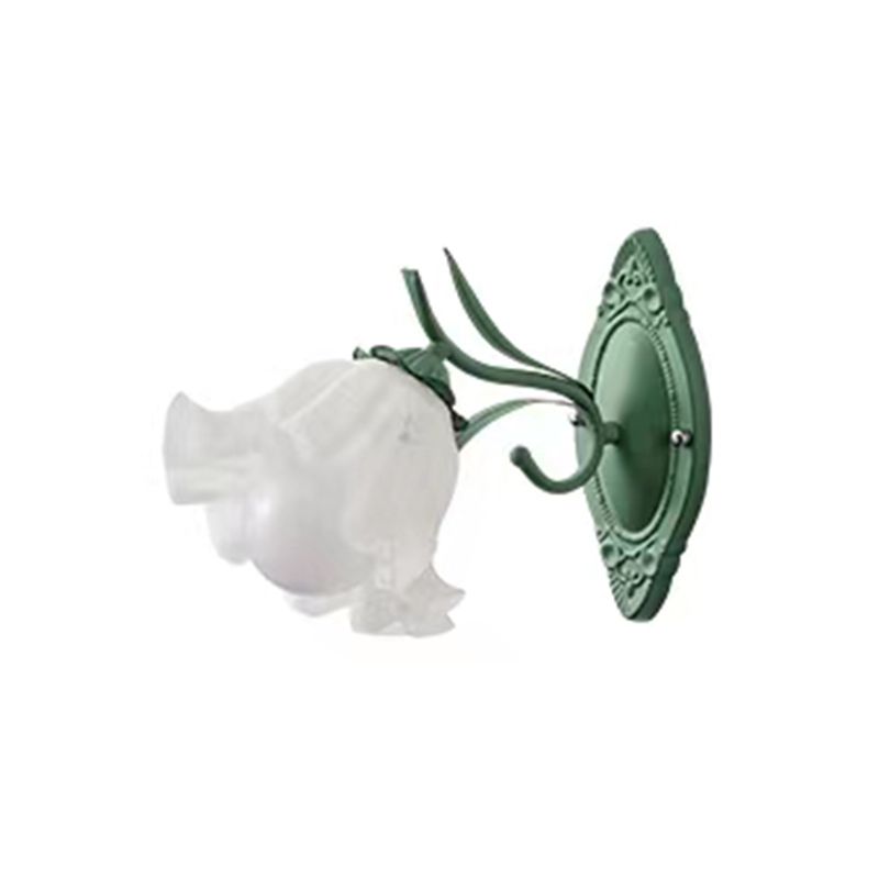 Iron and Glass Wall Light Fixture in Green & White 1 / 2 - Light Wall Sconce