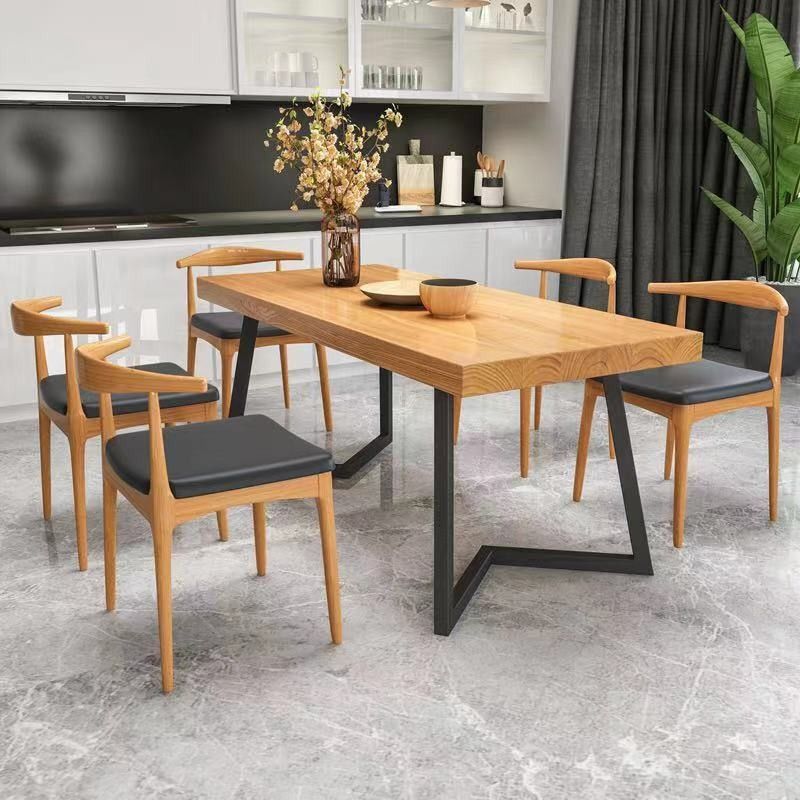 Rectangle Industrial Dining Table Double Pedestal Solid Wood Table