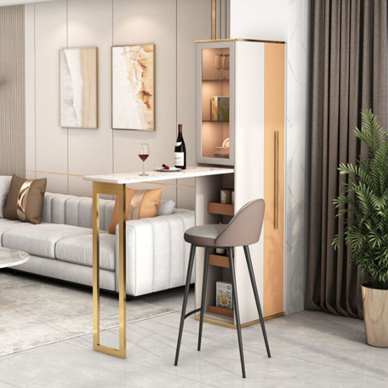 Folding Bar Pub Table Set 2/3 Pcs Storage Base Bar Table and Upholstered Stools