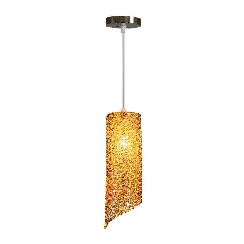 Silver/Brown/Blue Finish Cylinder Hanging Light Contemporary 1-Light Aluminum Wire Pendant Ceiling Lamp