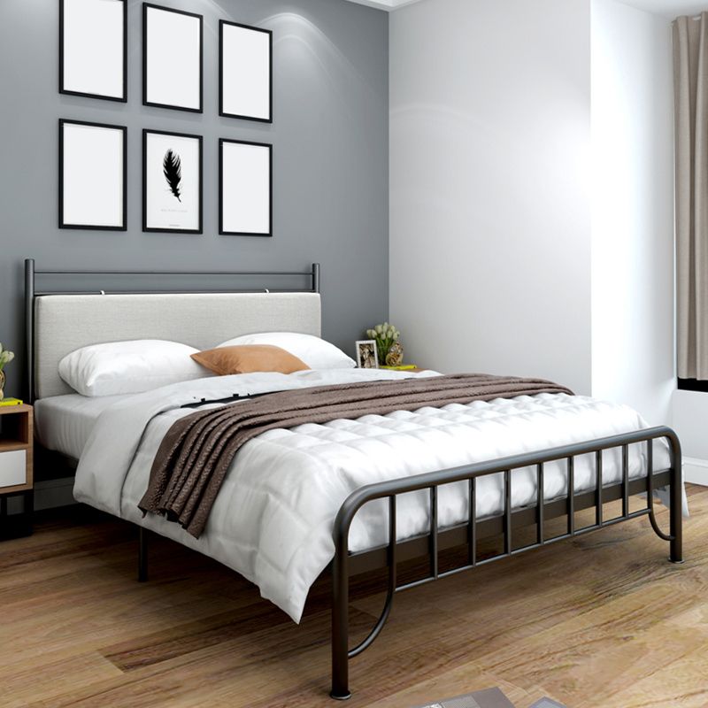 Modern Rectangular Bed Metal Legs Bed with Upholstered Headboard
