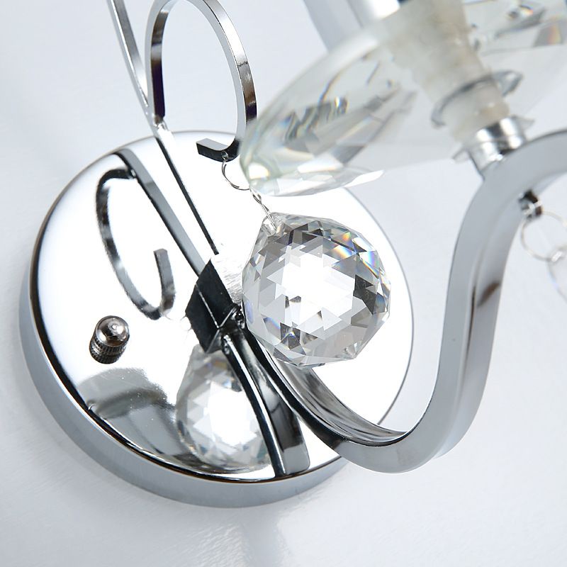 Chrome Cylinder Wall Sconce Modernist 1 Bulb Clear Crystal Wall Lighting with Orbit Drop