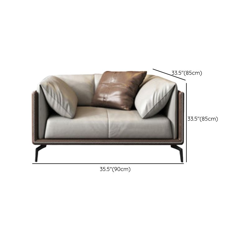 Modern Genuine Leather Living Room Pillow Top Arm Cushions Seating