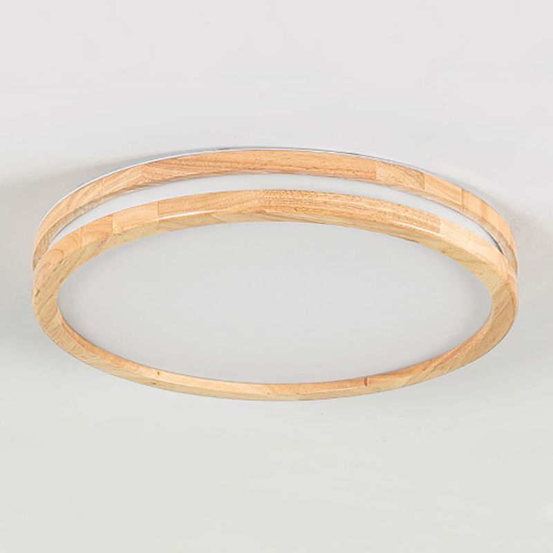 Round Shape Wood Flush Ceiling Light Modern Style 1 Light Flush Mount Lighting in Brown