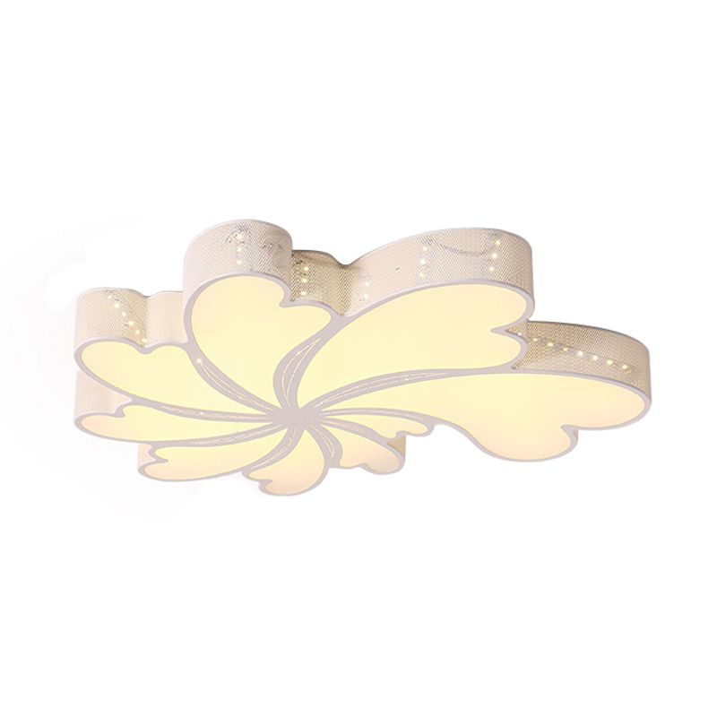 Flower Bedroom Flush Light Acrylic LED Modern Flush Mount Lamp with Iron Frame in White