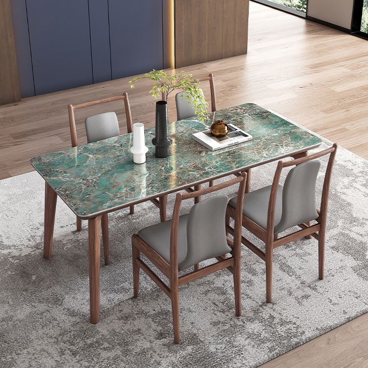Modern Sintered Stone Top Dining Set 1/4/5/7 Pieces Walnut Dining Table with Chairs