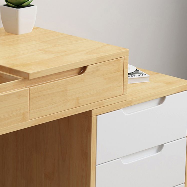 Scandinavian Wood Vanity Set Flip-Top Makeup Dressing Table with 4 Drawers