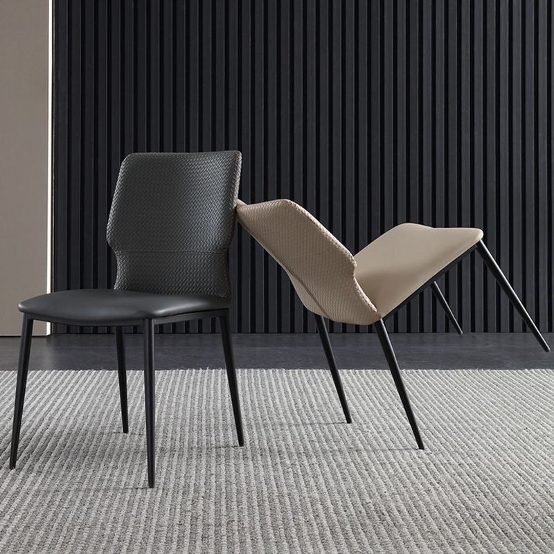 Industrial Style Faux Leather Chairs Armless Side Chairs with Metal Legs for Kitchen