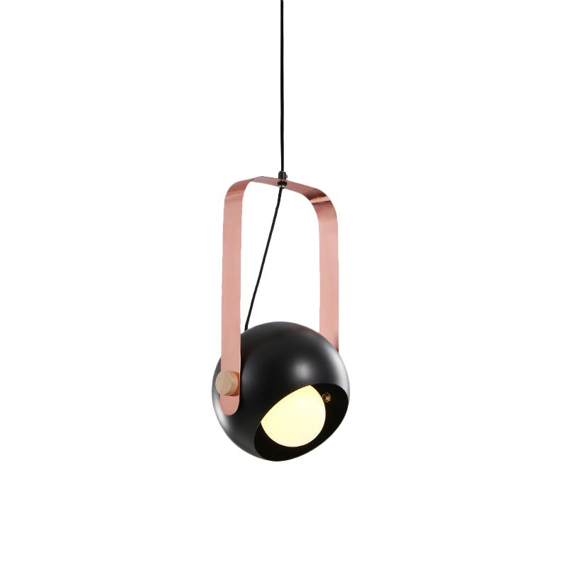 Black Dome Ceiling Pendant Light Modern Nordic Style 1 Head Metal Hanging Lamp Kit with Pink Handle
