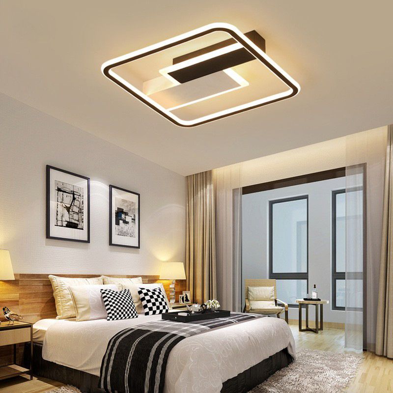 Plafonnier LED à géométrie métallique, luminaire décoratif créatif pour la maison, en noir et blanc