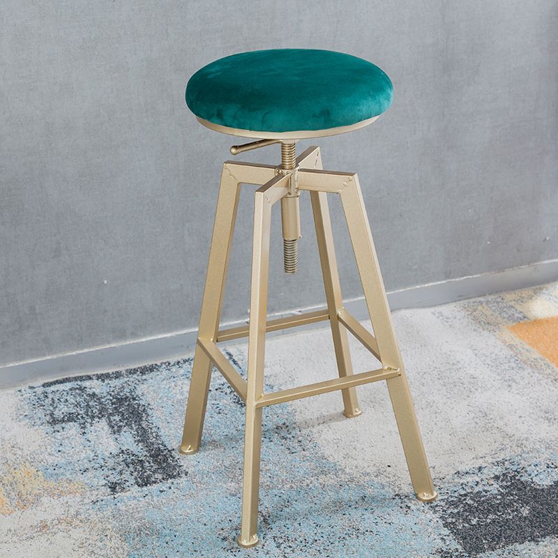 Backless Upholstered Bar Stool Metal Adjustable Height Bar Stool with Gold Legs