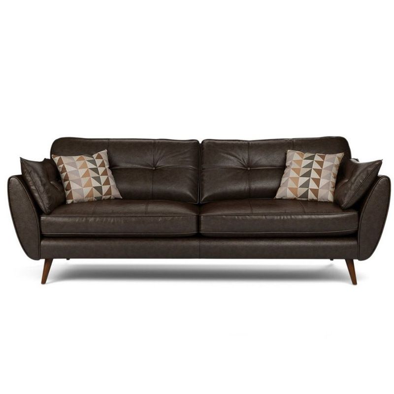 Genuine Leather Flared Arm Sofa Modern Jewel-tuft Wood Legs Sofa